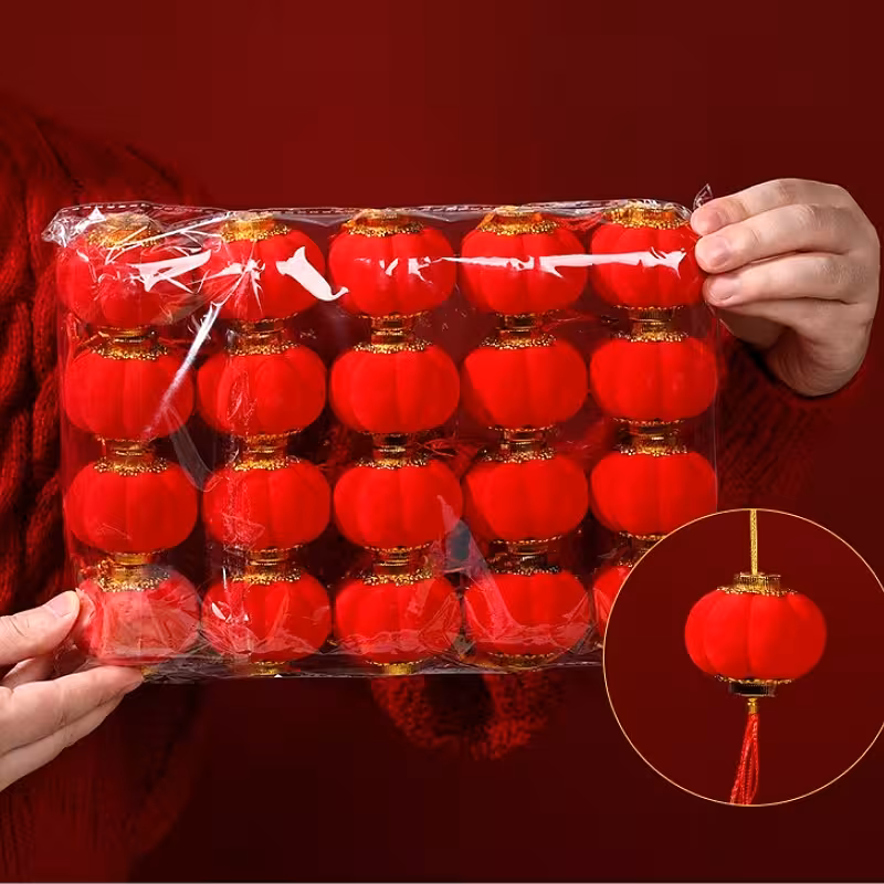 20pcs Hanging Red Lantern Small Velvet Decorative Ornaments