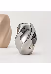 Vase Twist Wave Ceramic Vase (Tall Silver)
