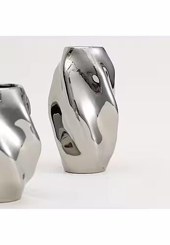 Vase Twist Wave Ceramic Vase (Tall Silver)