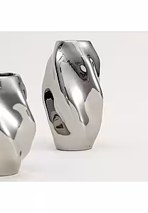 Vase Twist Wave Ceramic Vase (Tall Silver)