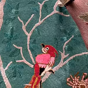 Vintage Green Floral and Bird Designed Decorative Carpet