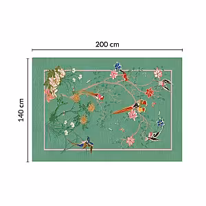 Vintage Green Floral and Bird Designed Decorative Carpet