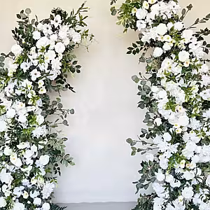 White Curved Customisable Iron Flower Arch Set