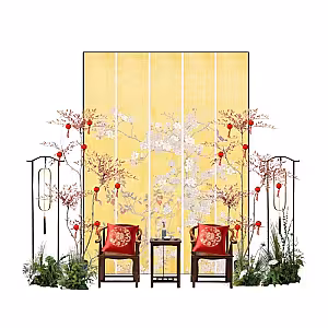 Grassy Green Artificial Flower Oriental Birds Tea Ceremony Set R-TC013