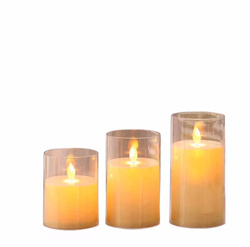 3pc LED Flickering Flameless Acrylic Candles Set [Batteries Included]