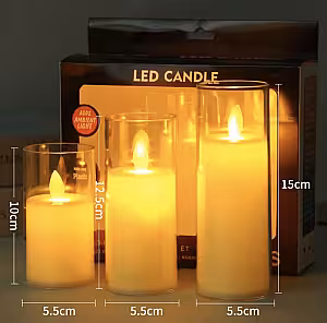 3pc LED Flickering Flameless Acrylic Candles Set [Batteries Included]