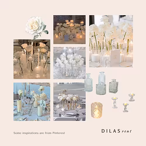 Soft White Artificial Rose Crystal Candle Lamp Round Centrepiece Tablescape R-TS012