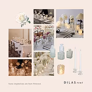 Soft White Artificial Rose Flower Crystal Tall Candle Lamp Tablescape R-TS004