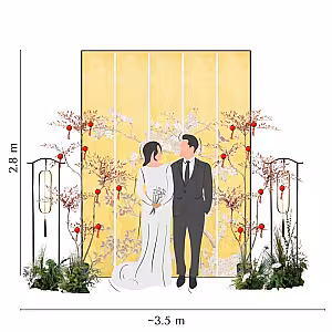 Grassy Green Artificial Flower Oriental Birds Backdrop Set R-PB011