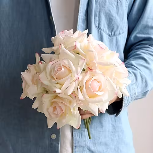 5pc Artificial Curl Edge Moisture Rose Bouquet (Light pink)