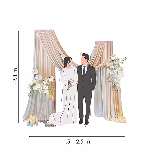 Timeless White Artificial Flower Flowing Beige Cloth Arch Frame Backdrop Set R-PB004