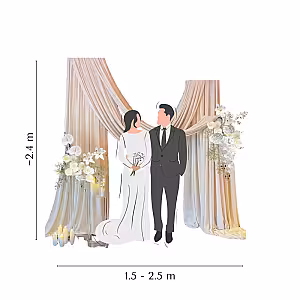 Timeless White Artificial Flower Flowing Beige Cloth Arch Frame Backdrop Set R-PB004