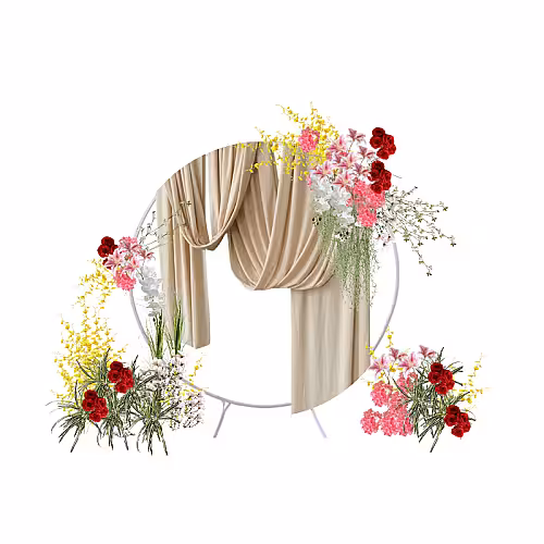 Prosperity Red Artificial Flower White Round Frame Backdrop Set R-PB002