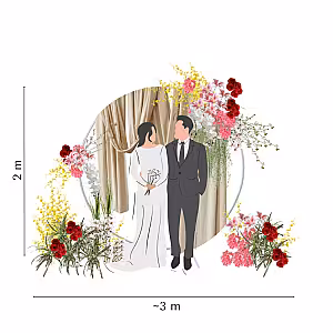 Prosperity Red Artificial Flower White Round Frame Backdrop Set R-PB002