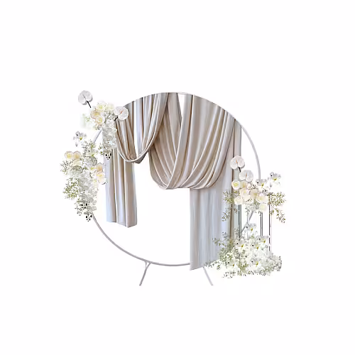 Timeless White Artificial Flower Round Frame Backdrop Set R-PB003