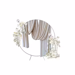 Timeless White Artificial Flower Round Frame Backdrop Set R-PB003
