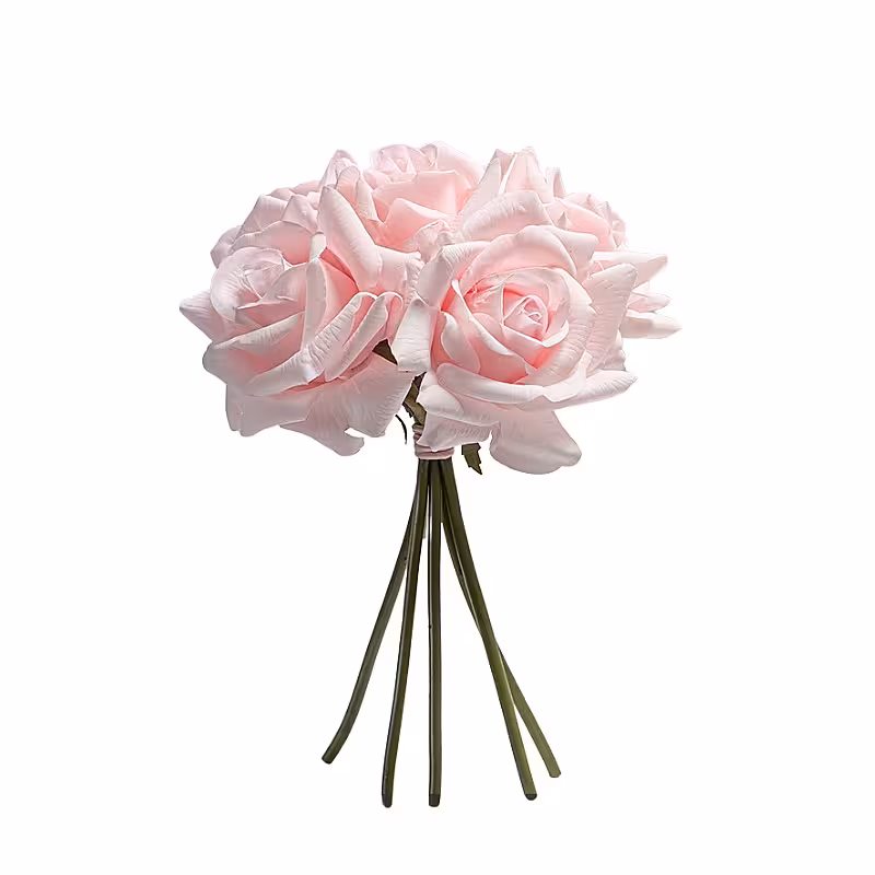 5pc Artificial Curl Edge Moisture Rose Bouquet (Pink)