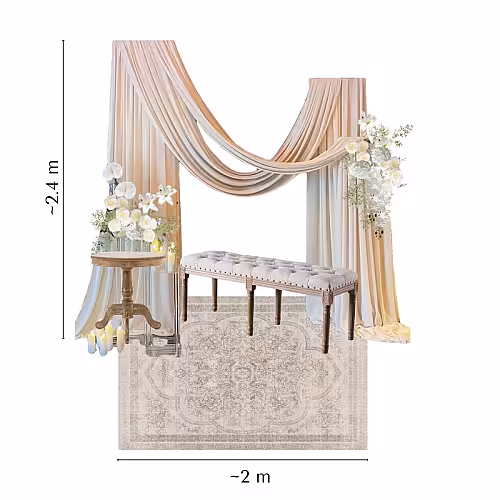 Modern Minimalist Timeless White Artificial Flower Flowing Cloth Pelamin Engagement Set R-EN012