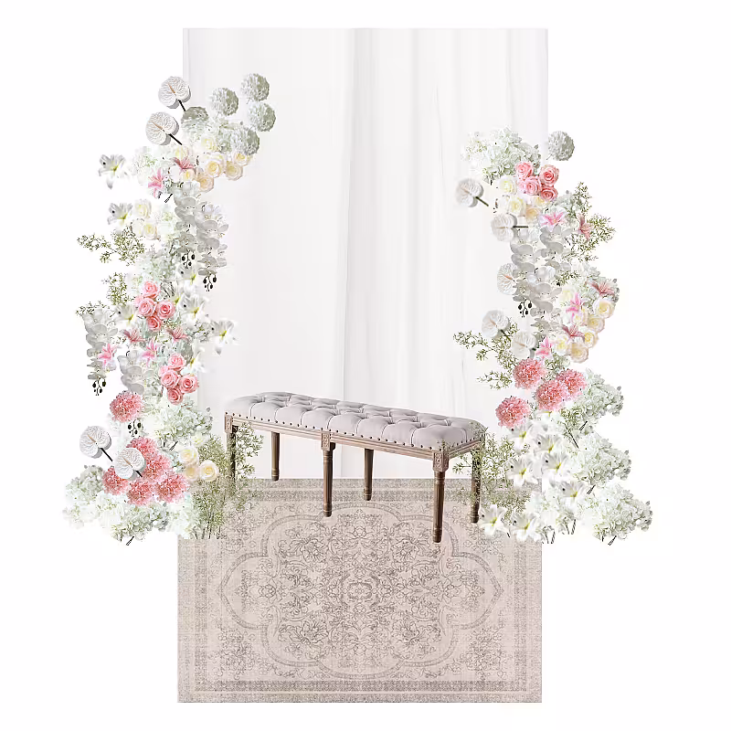 Traditional Malay Style Dreamy Pink Artificial Flower Arch Pelamin Engagement Set R-EN005