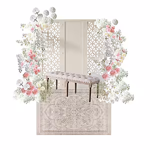 Traditional Malay Style Dreamy Pink Artificial Flower Arch Four Leaf Backdrop Pelamin Engagement Set R-EN003