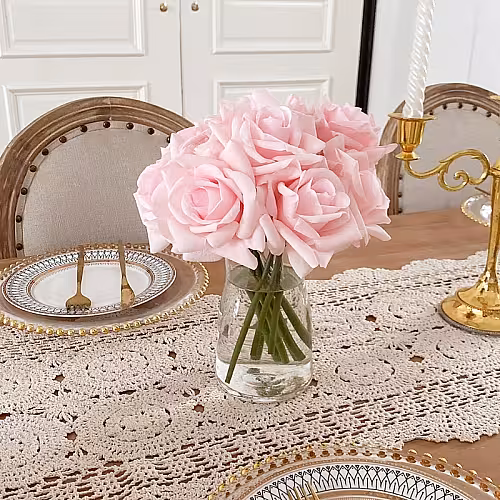 5pc Artificial Curl Edge Moisture Rose Bouquet (Pink)