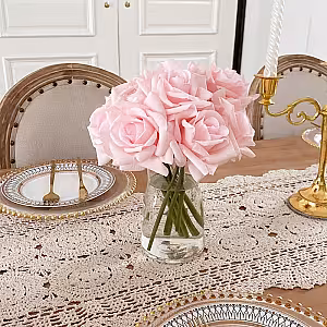 5pc Artificial Curl Edge Moisture Rose Bouquet (Pink)