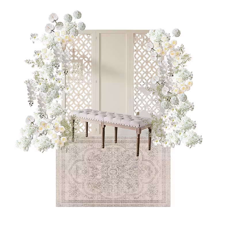 Traditional Malay Style Timeless White Artificial Flower Arch Four Leaf Backdrop Pelamin Engagement Set R-EN002