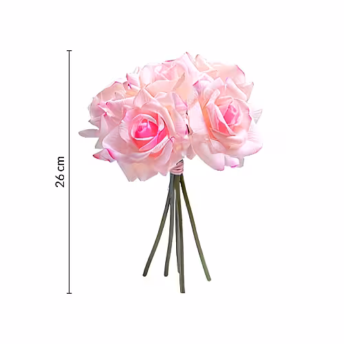 5pc Artificial Curl Edge Moisture Rose Bouquet (Pink)