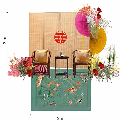 Oriental Mandarin Prosperity Red Artificial Flower Carpet Chinese Tea Ceremony Set R-TC009