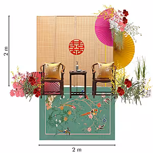 Oriental Mandarin Prosperity Red Artificial Flower Carpet Chinese Tea Ceremony Set R-TC009