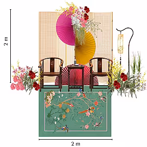 Oriental Mandarin Prosperity Red Artificial Flower Green Carpet Chinese Tea Ceremony Set R-TC008