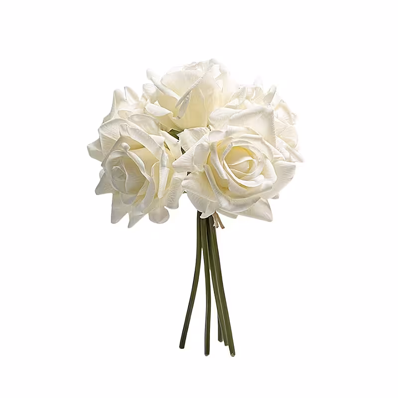 5pc Artificial Curl Edge Moisture Rose Bouquet (White)