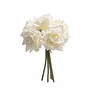 5pc Artificial Curl Edge Moisture Rose Bouquet (White)