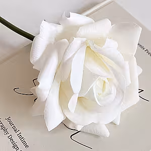 5pc Artificial Curl Edge Moisture Rose Bouquet (White)