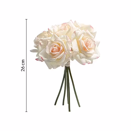 5pc Artificial Curl Edge Moisture Rose Bouquet (White)