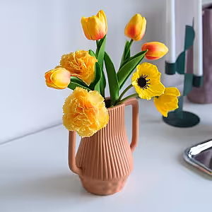 8pc Artificial Tulip Poppy Carnation Flower Set (Yellow, vase not included)