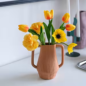 8pc Artificial Tulip Poppy Carnation Flower Set (Yellow, vase not included)