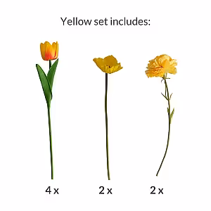 8pc Artificial Tulip Poppy Carnation Flower Set (Yellow, vase not included)