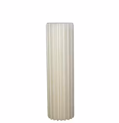 Single ivory Origami Cylindrical Pleated Flower Desserts Stand 100cm tall isolated on white, showing full-length vertical pleated paper folds