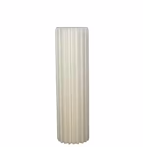 Single ivory Origami Cylindrical Pleated Flower Desserts Stand 100cm tall isolated on white, showing full-length vertical pleated paper folds