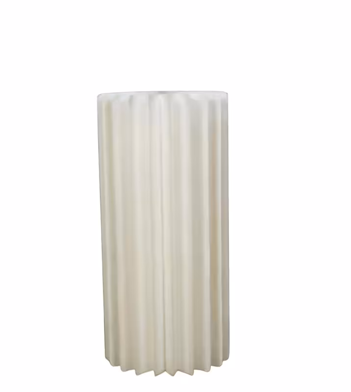 Single 60cm Origami Cylindrical Pleated Flower Desserts Stand in cream, isolated on white showing close-up vertical pleat texture