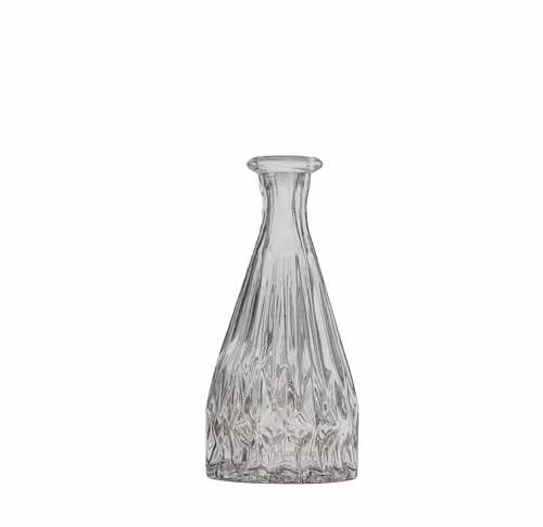 Mini Clear Glass Flower Vase Type E with wide textured body, vertical ribbed pattern, and narrow flared neck