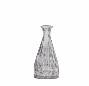 Mini Clear Glass Flower Vase Type E with wide textured body, vertical ribbed pattern, and narrow flared neck
