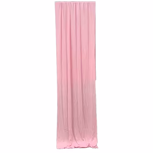 Stretchable Pink Colour Drape Backdrop Fabric hung in soft vertical folds, light pink smooth stretch material pooling slightly at the base