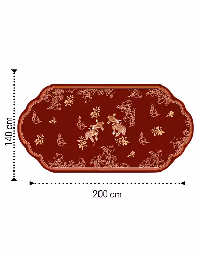 Abundant Blessings Floor Decorative Carpet overhead view showing full 200x140 cm size with centred gold koi pair amid scattered floral outlines