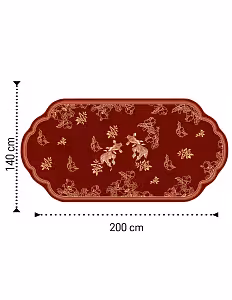 Abundant Blessings Floor Decorative Carpet overhead view showing full 200x140 cm size with centred gold koi pair amid scattered floral outlines