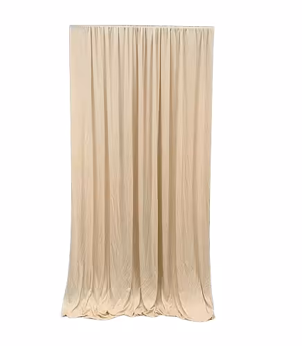 Stretchable Champagne Colour Drape Backdrop Fabric hung flat against white background showing soft vertical folds and pooled hem