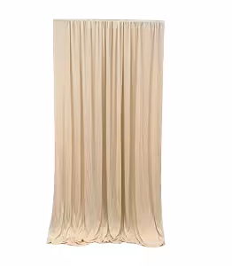 Stretchable Champagne Colour Drape Backdrop Fabric hung flat against white background showing soft vertical folds and pooled hem