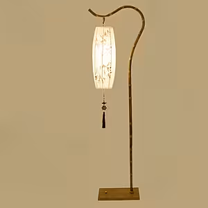 Antique Bamboo Wood Zen Art Decorative Standing LED Floor Lamps