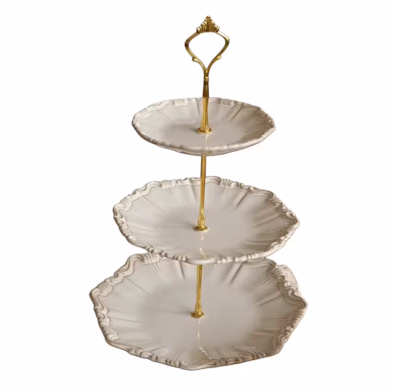Ceramic 3-layer Dessert Display Tray European Style Afternoon Tea